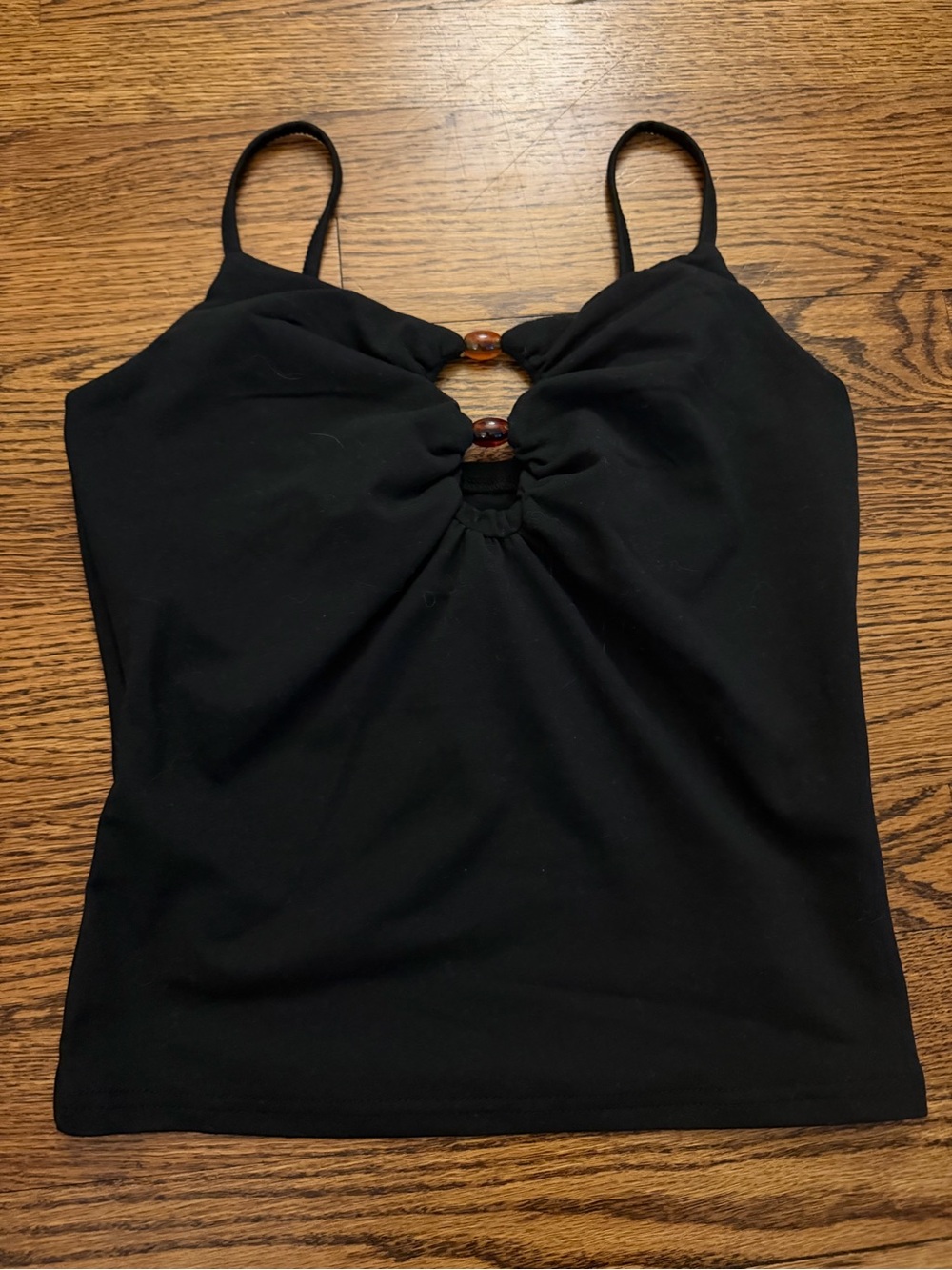 SHEIN Black Spaghetti Strap Camisole with Bead Accents